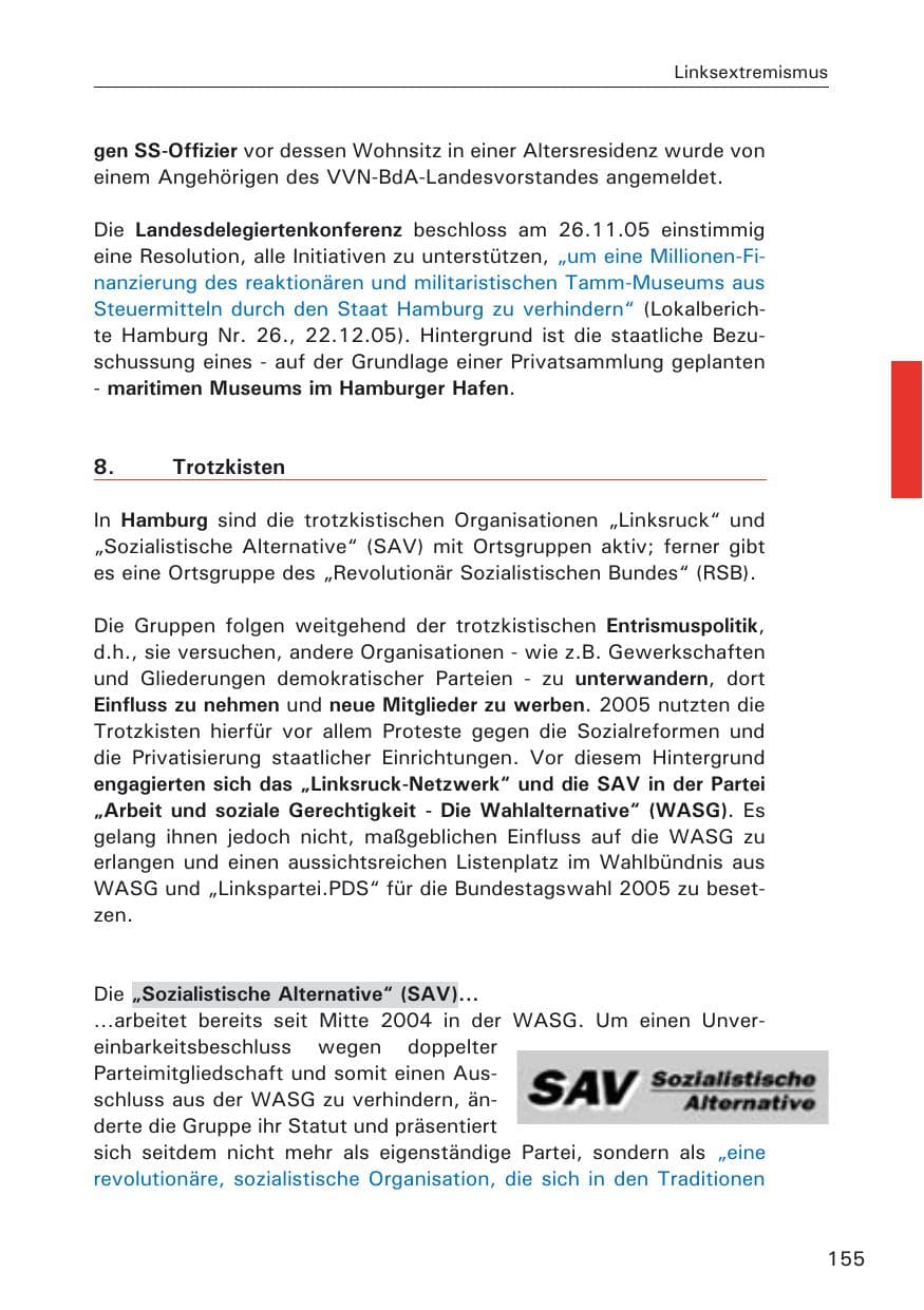 Seite 155 des Verfassungsschutzbericht 2005 Hamburg