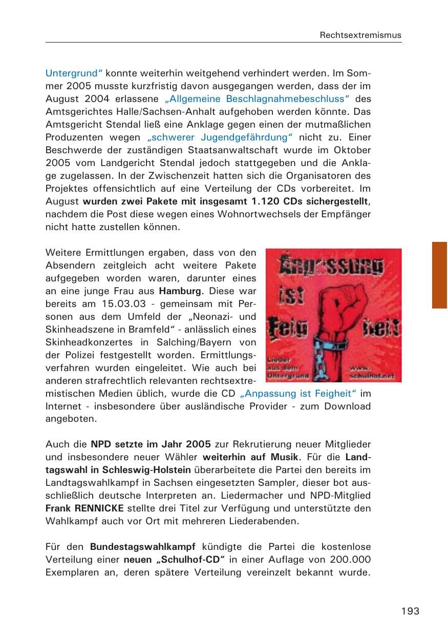 Seite 193 des Verfassungsschutzbericht 2005 Hamburg