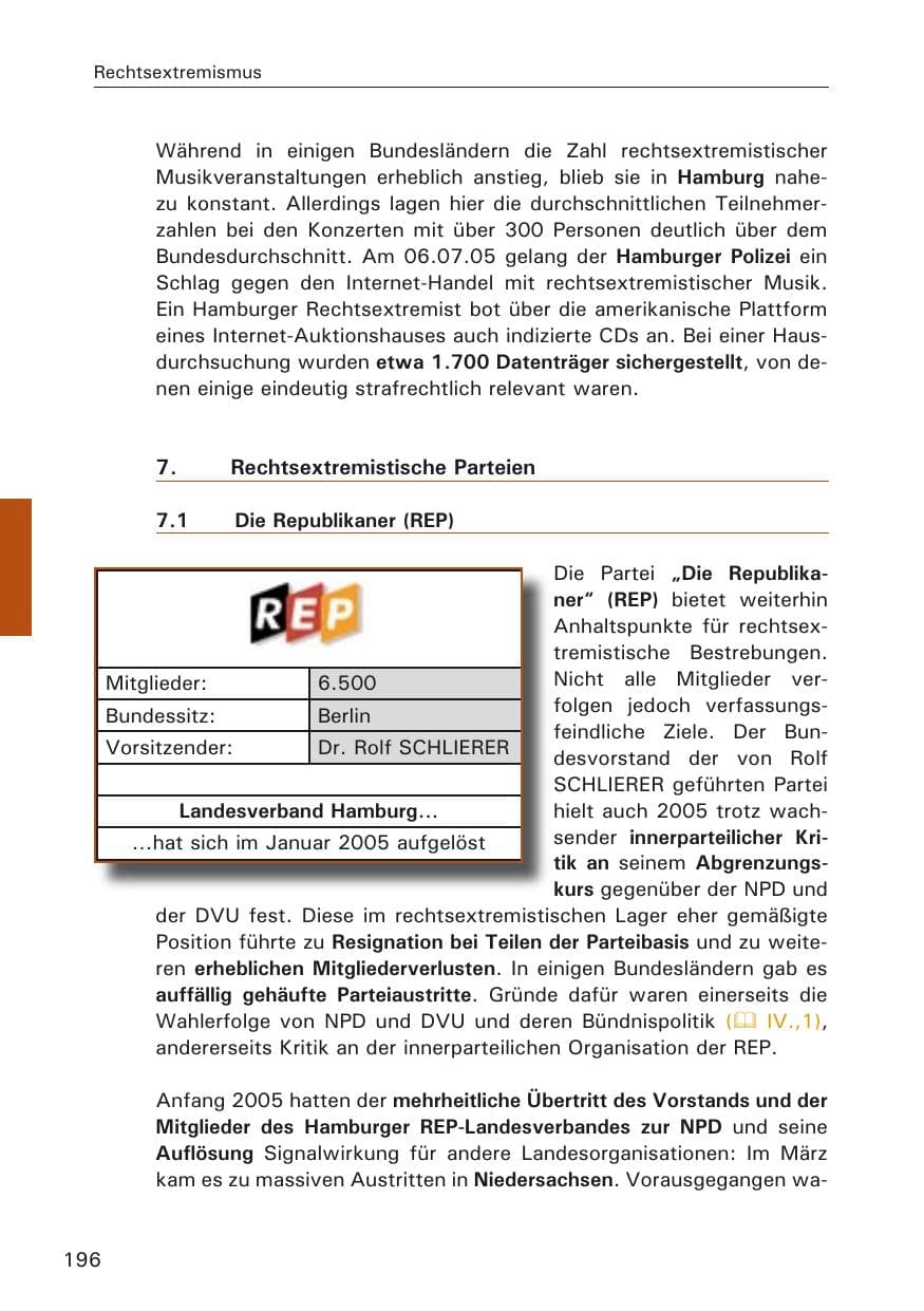 Seite 196 des Verfassungsschutzbericht 2005 Hamburg