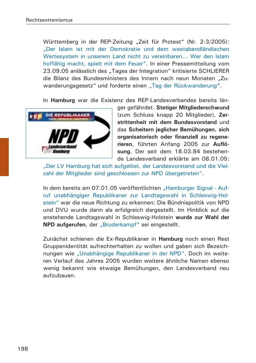 Seite 198 des Verfassungsschutzbericht 2005 Hamburg