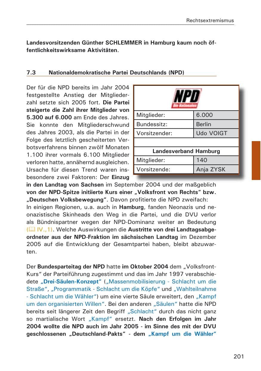 Seite 201 des Verfassungsschutzbericht 2005 Hamburg