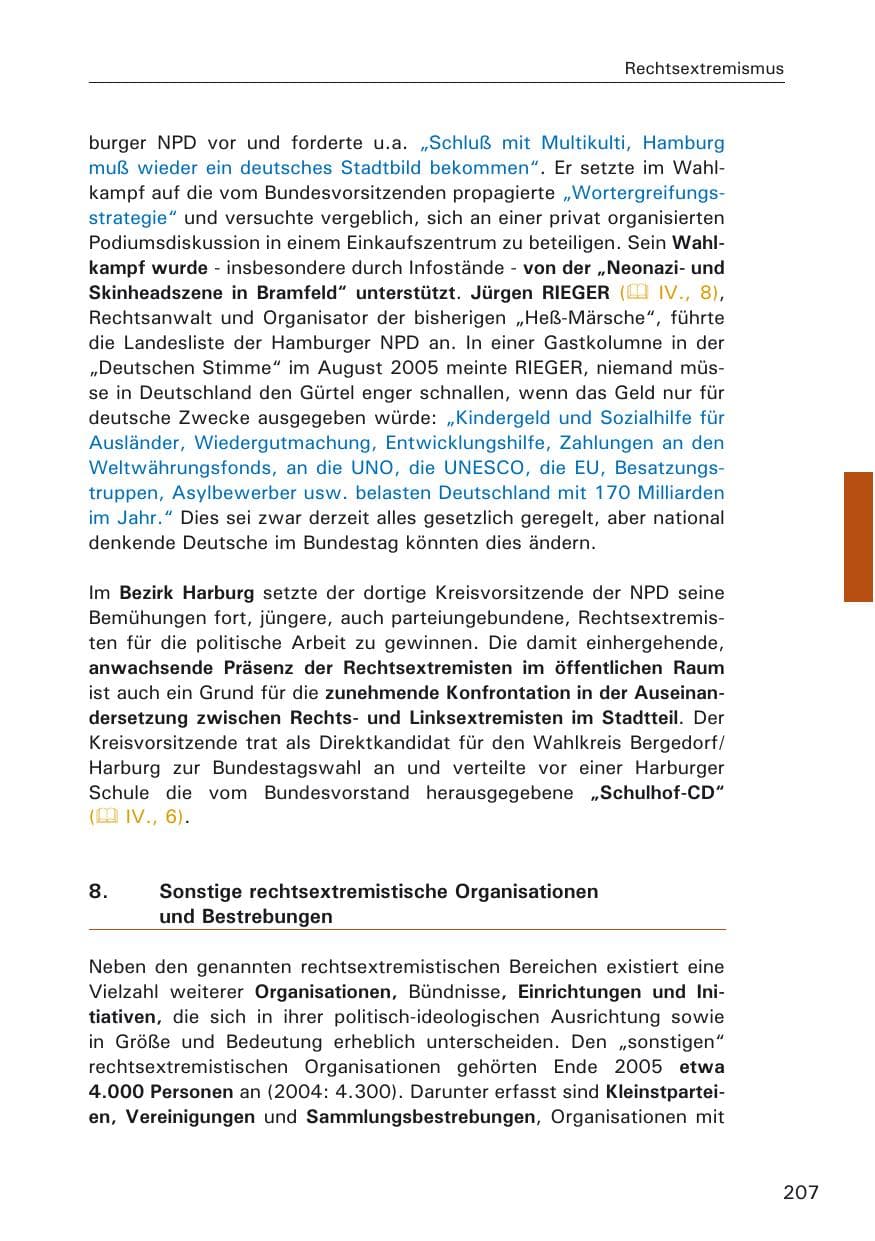 Seite 207 des Verfassungsschutzbericht 2005 Hamburg