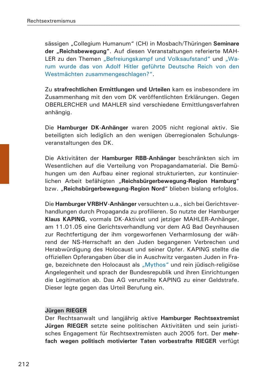 Seite 212 des Verfassungsschutzbericht 2005 Hamburg