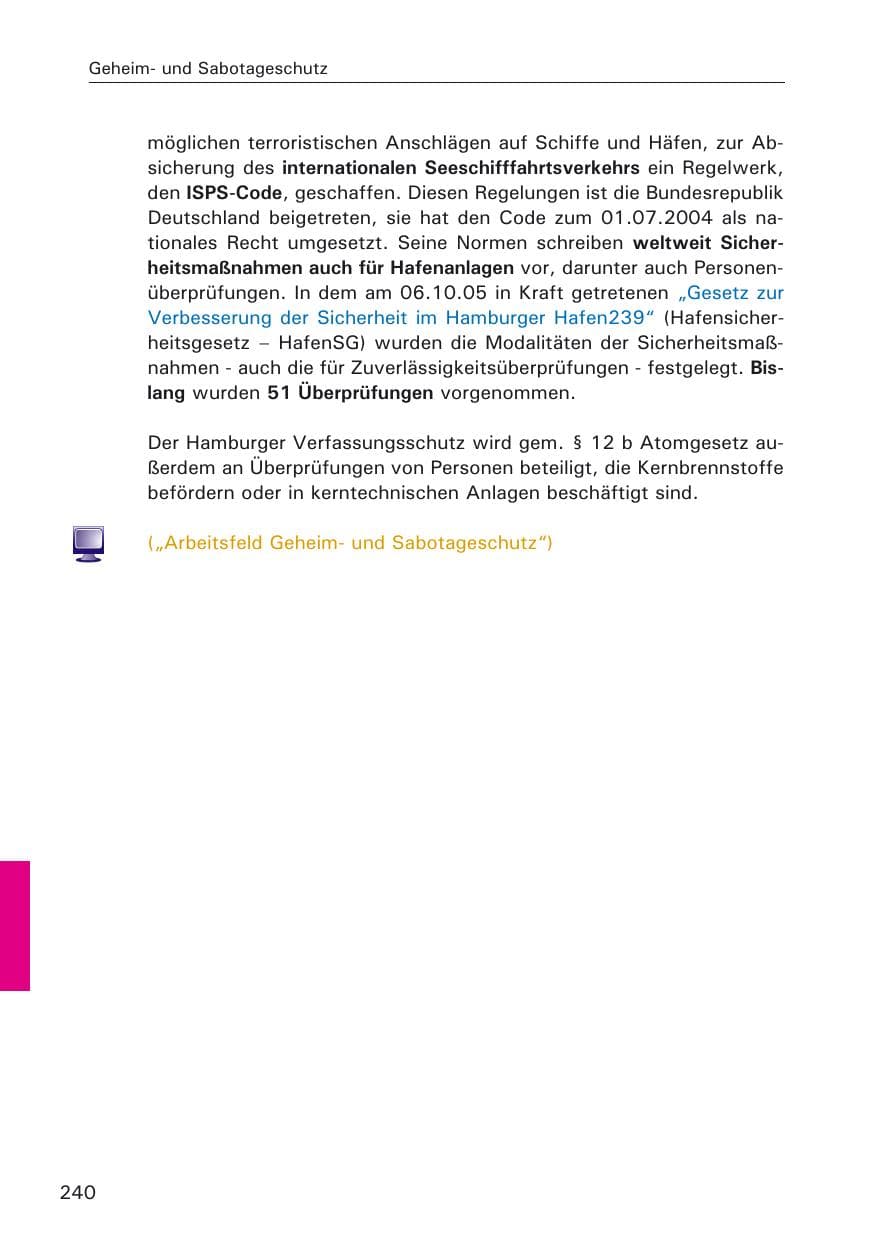 Seite 240 des Verfassungsschutzbericht 2005 Hamburg