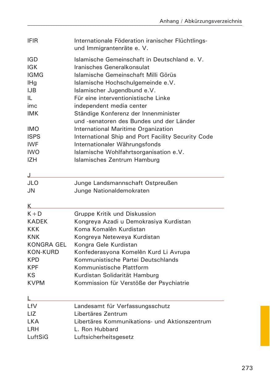 Seite 273 des Verfassungsschutzbericht 2005 Hamburg