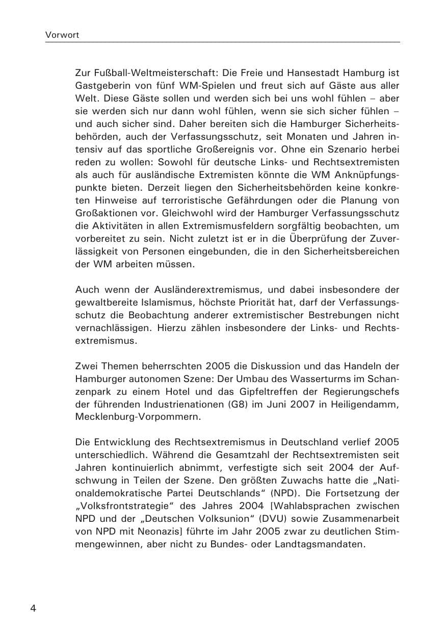 Seite 4 des Verfassungsschutzbericht 2005 Hamburg