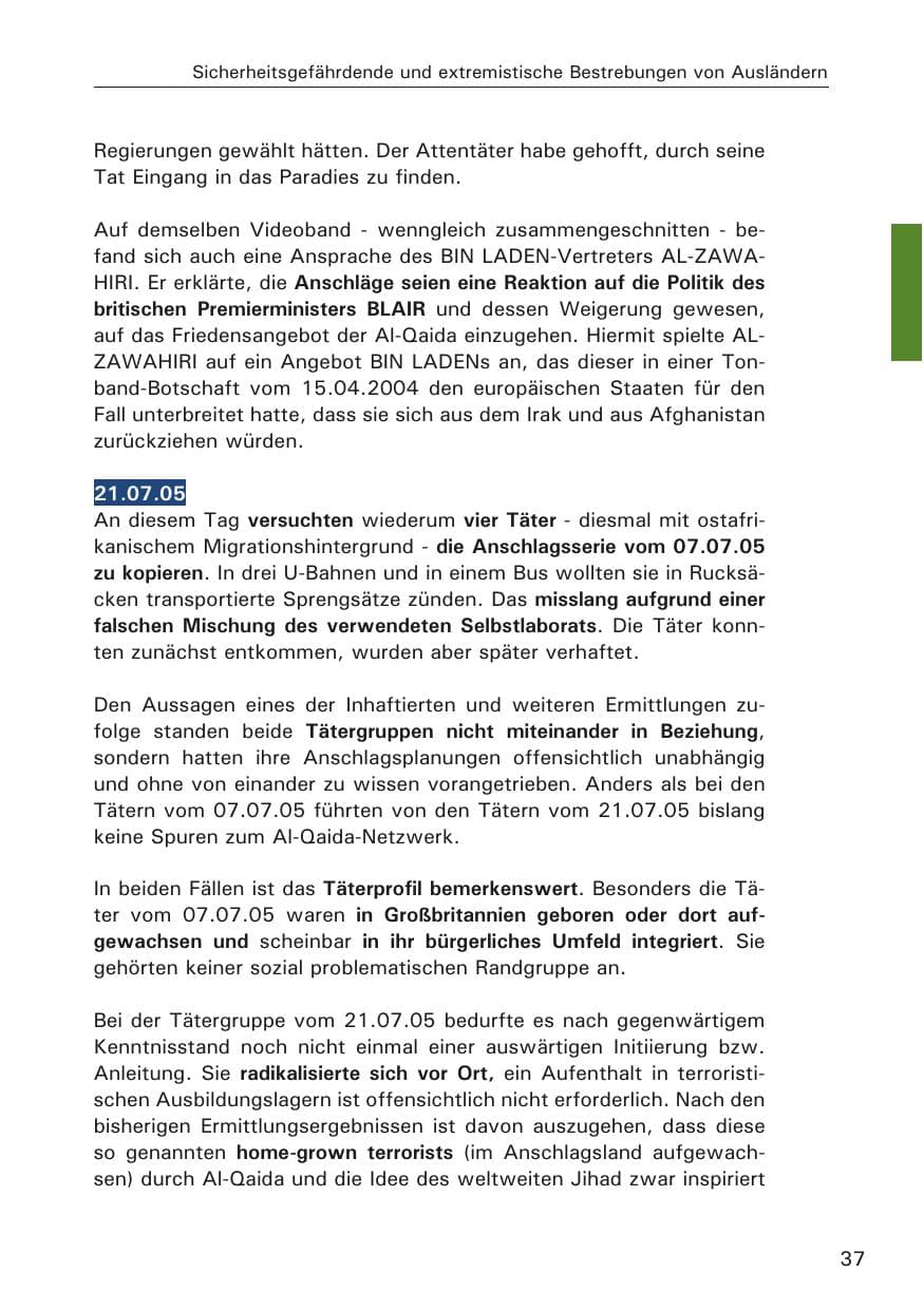 Seite 37 des Verfassungsschutzbericht 2005 Hamburg