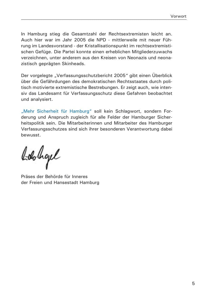 Seite 5 des Verfassungsschutzbericht 2005 Hamburg
