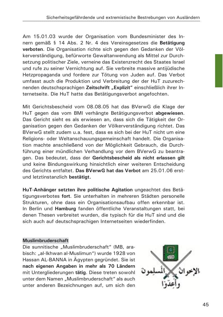 Seite 45 des Verfassungsschutzbericht 2005 Hamburg