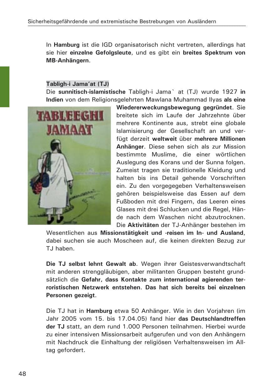 Seite 48 des Verfassungsschutzbericht 2005 Hamburg