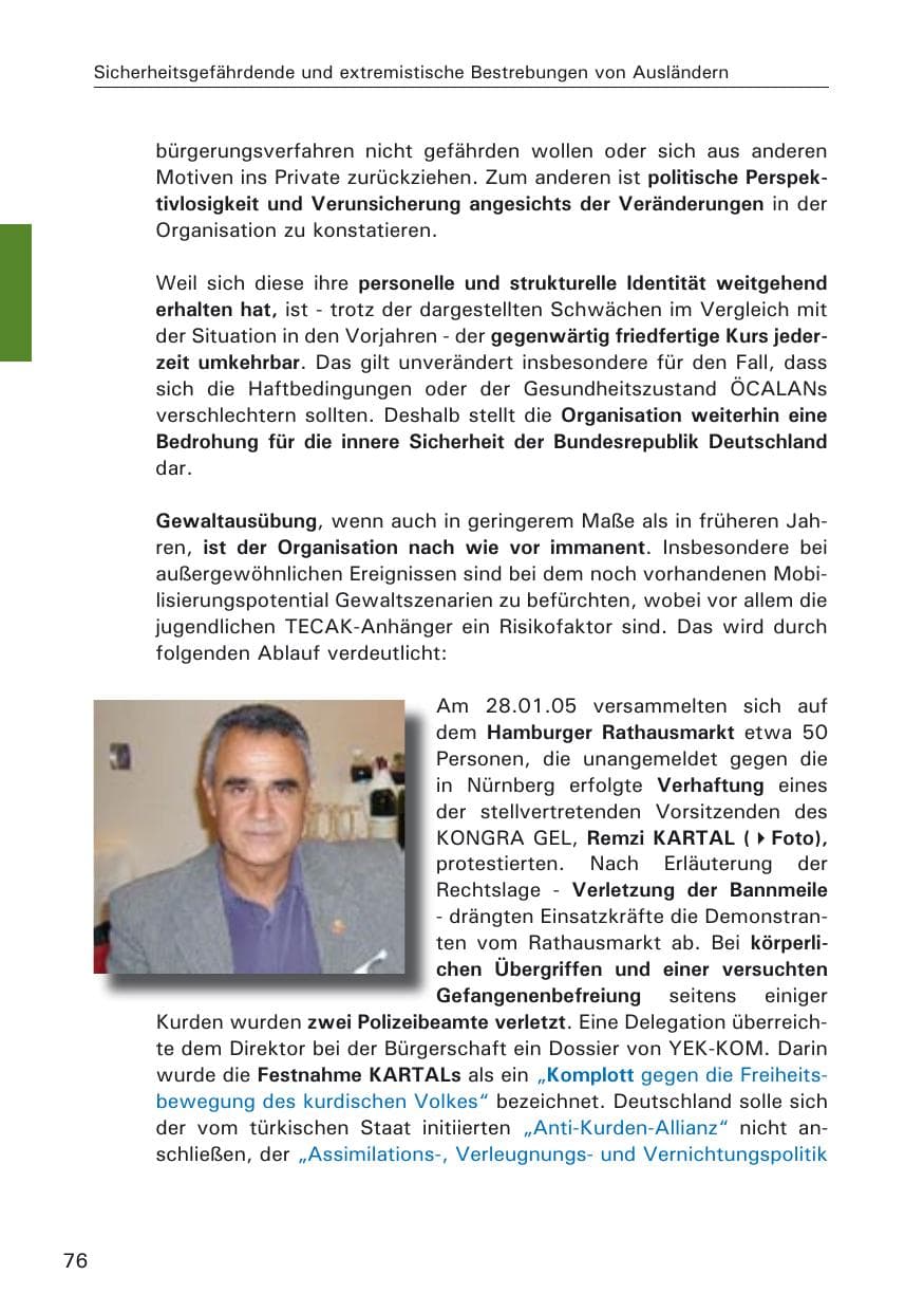Seite 76 des Verfassungsschutzbericht 2005 Hamburg