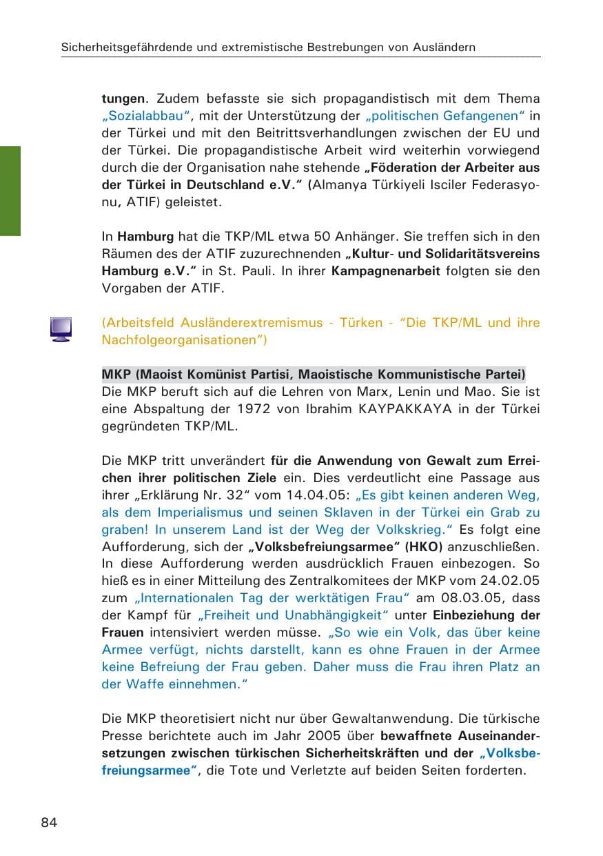 Seite 84 des Verfassungsschutzbericht 2005 Hamburg
