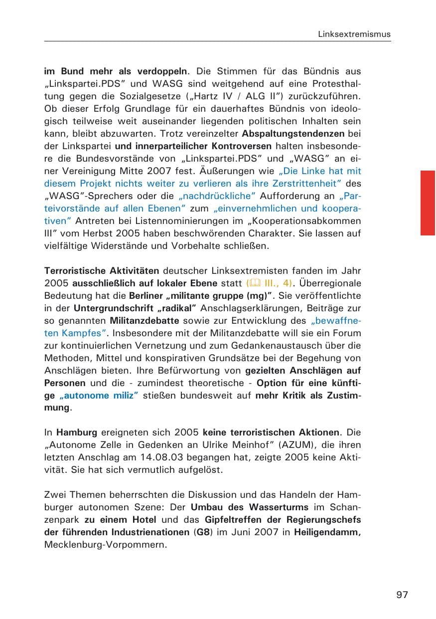 Seite 97 des Verfassungsschutzbericht 2005 Hamburg