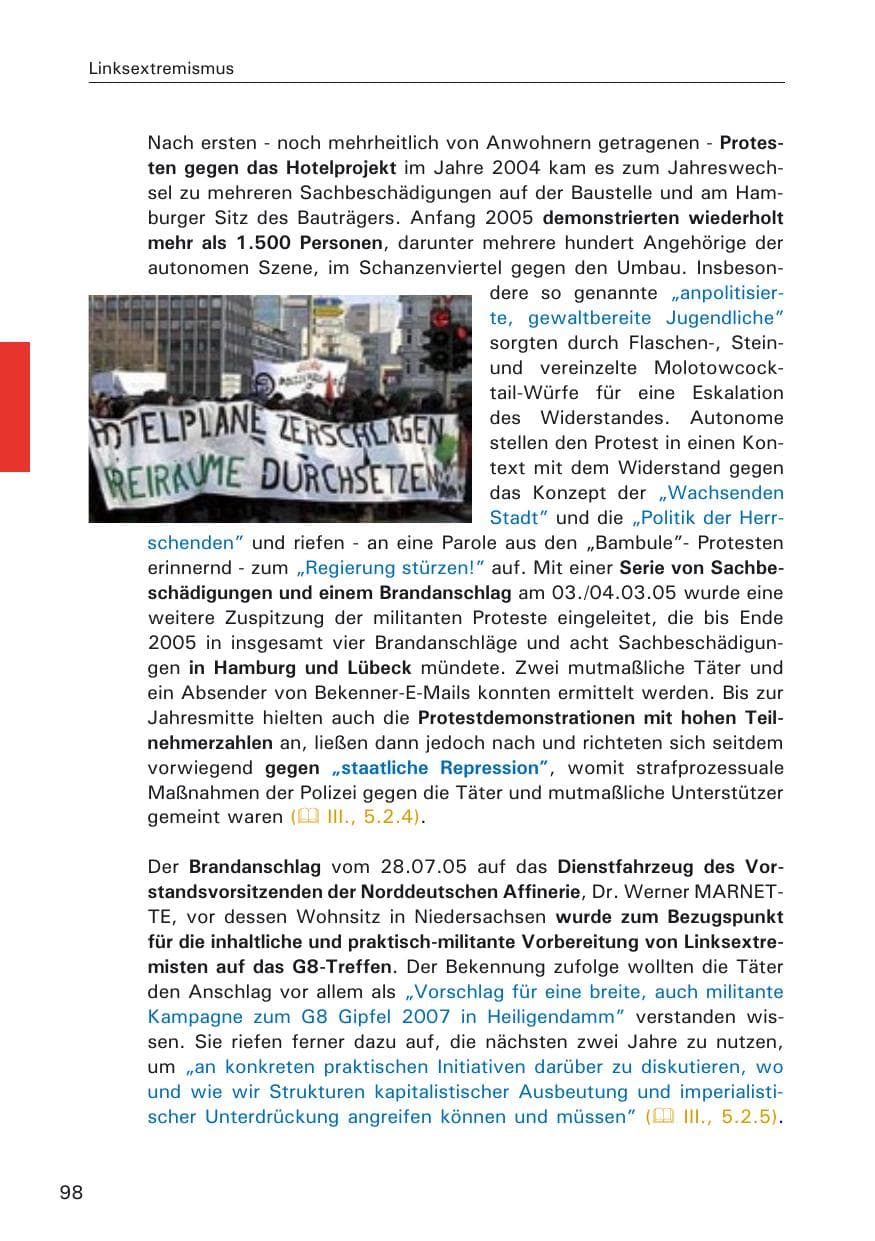 Seite 98 des Verfassungsschutzbericht 2005 Hamburg