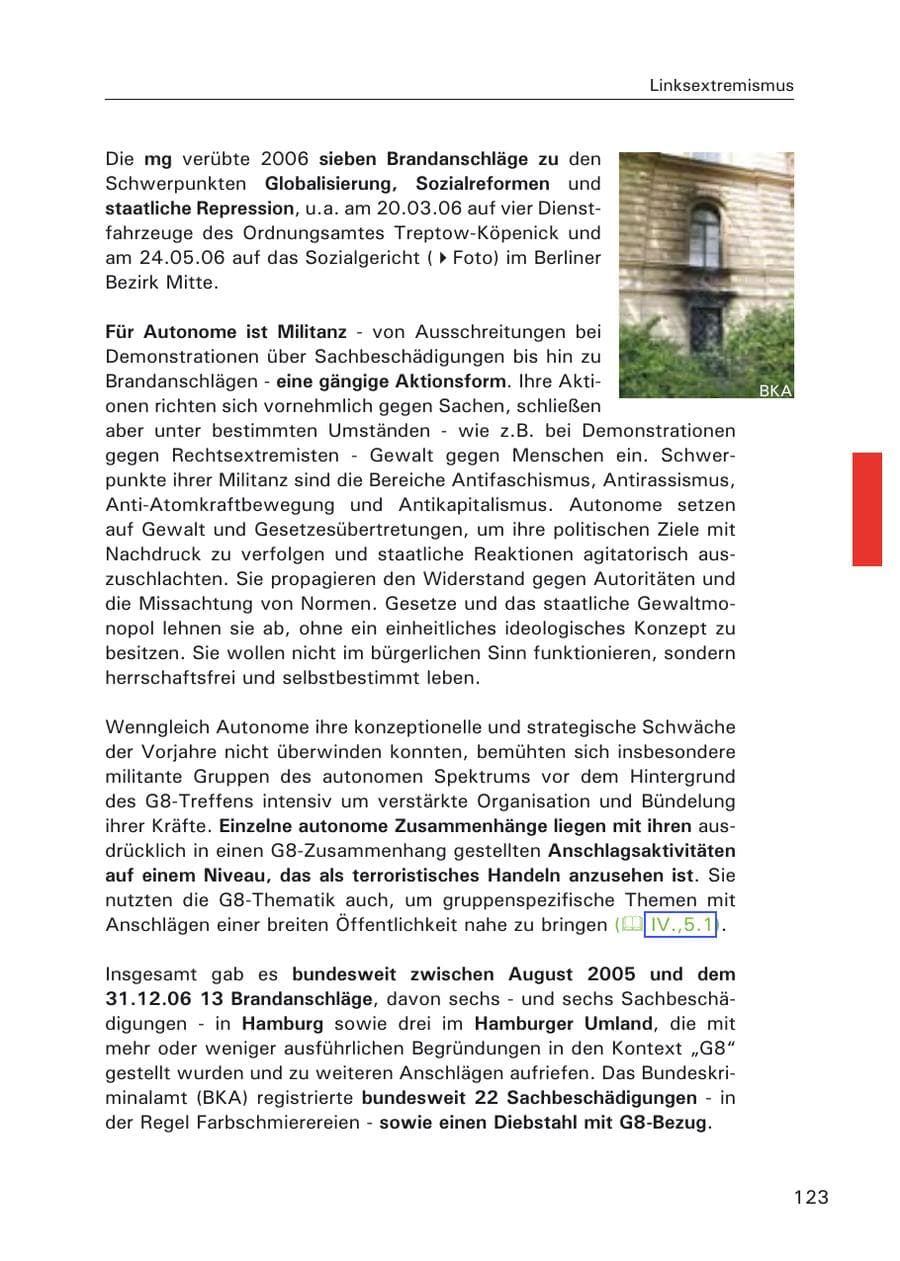Seite 125 des Verfassungsschutzbericht 2006 Hamburg