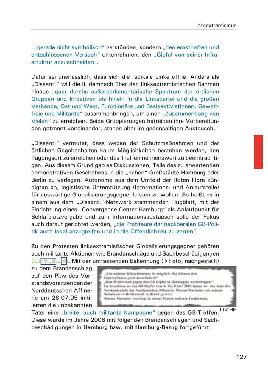 Seite 129 des Verfassungsschutzbericht 2006 Hamburg