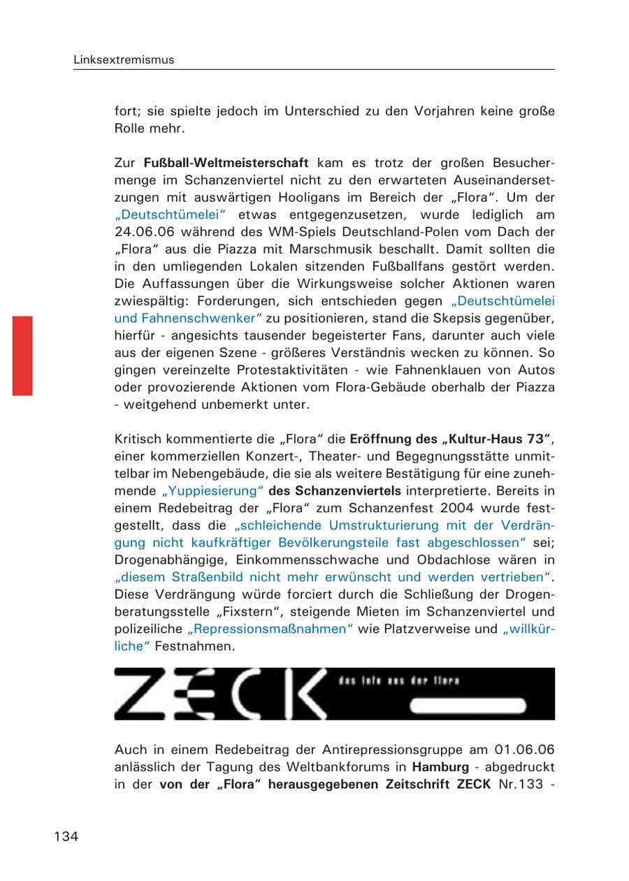 Seite 136 des Verfassungsschutzbericht 2006 Hamburg