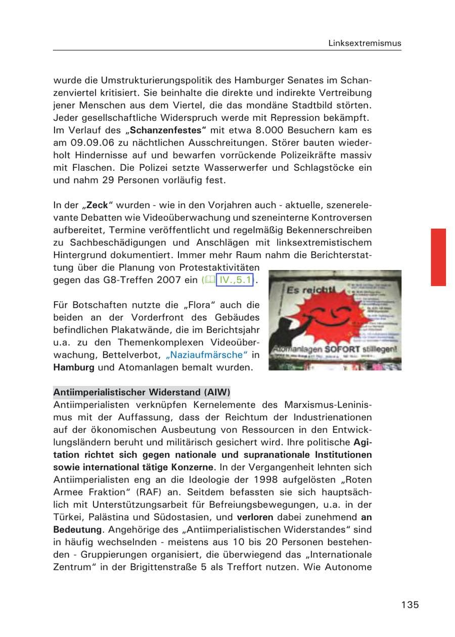 Seite 137 des Verfassungsschutzbericht 2006 Hamburg