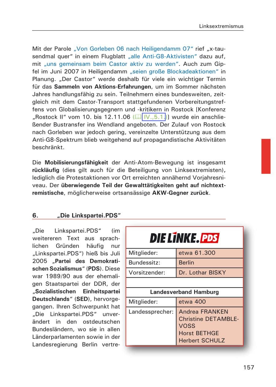 Seite 159 des Verfassungsschutzbericht 2006 Hamburg