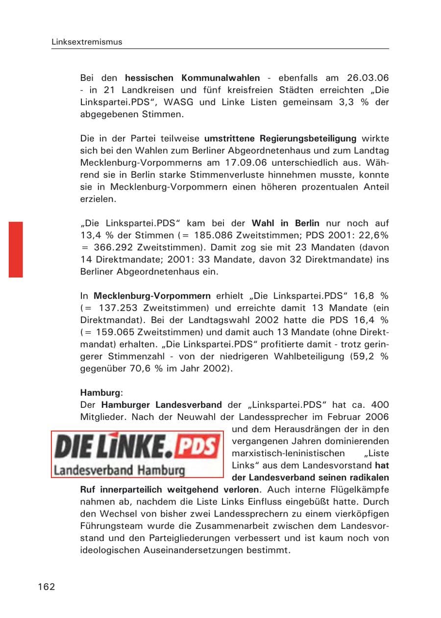 Seite 164 des Verfassungsschutzbericht 2006 Hamburg