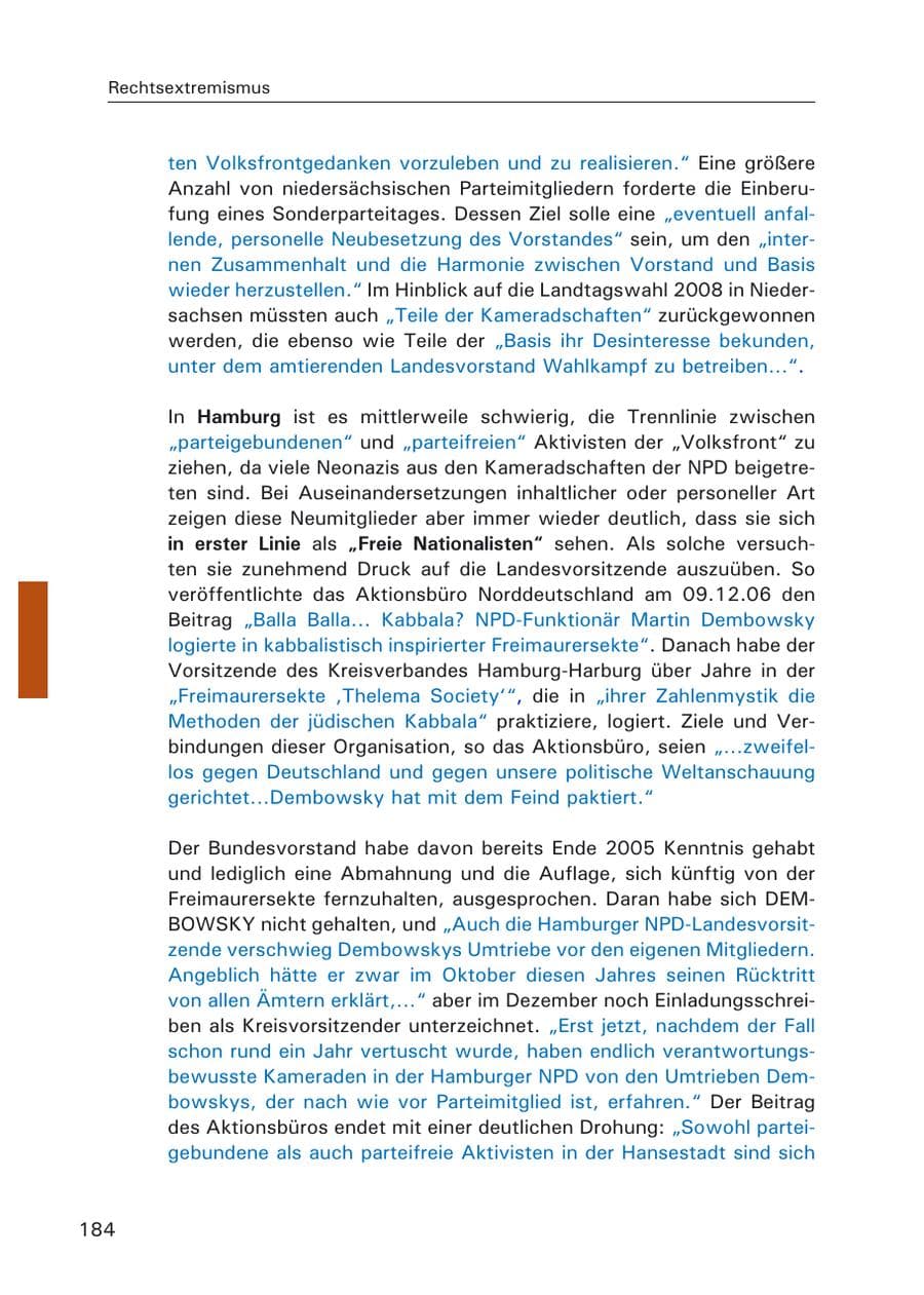 Seite 186 des Verfassungsschutzbericht 2006 Hamburg