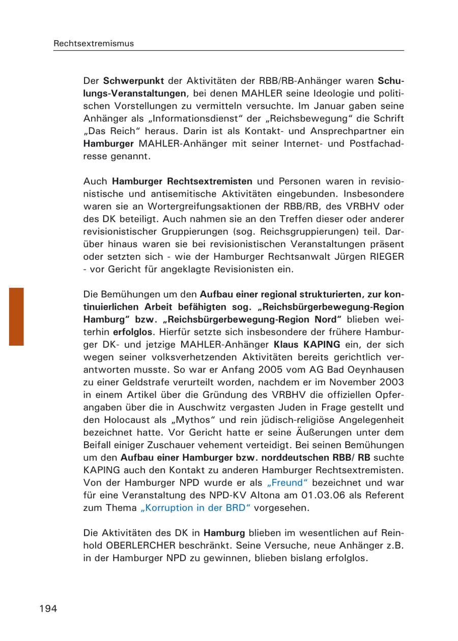 Seite 196 des Verfassungsschutzbericht 2006 Hamburg