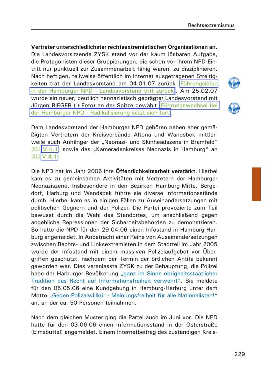 Seite 231 des Verfassungsschutzbericht 2006 Hamburg