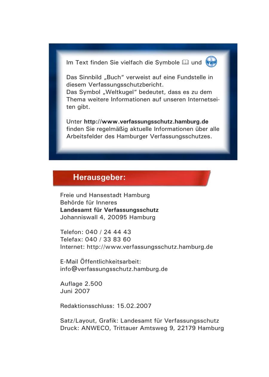 Seite 4 des Verfassungsschutzbericht 2006 Hamburg