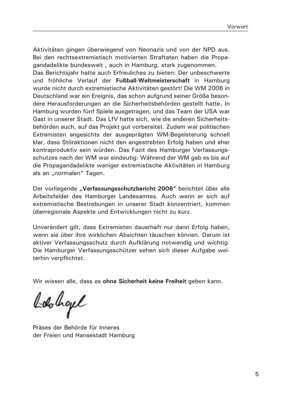 Seite 7 des Verfassungsschutzbericht 2006 Hamburg