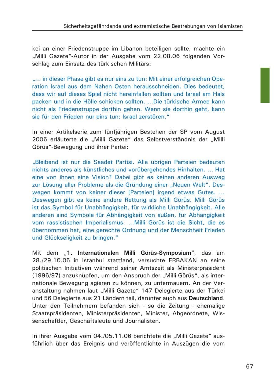 Seite 69 des Verfassungsschutzbericht 2006 Hamburg
