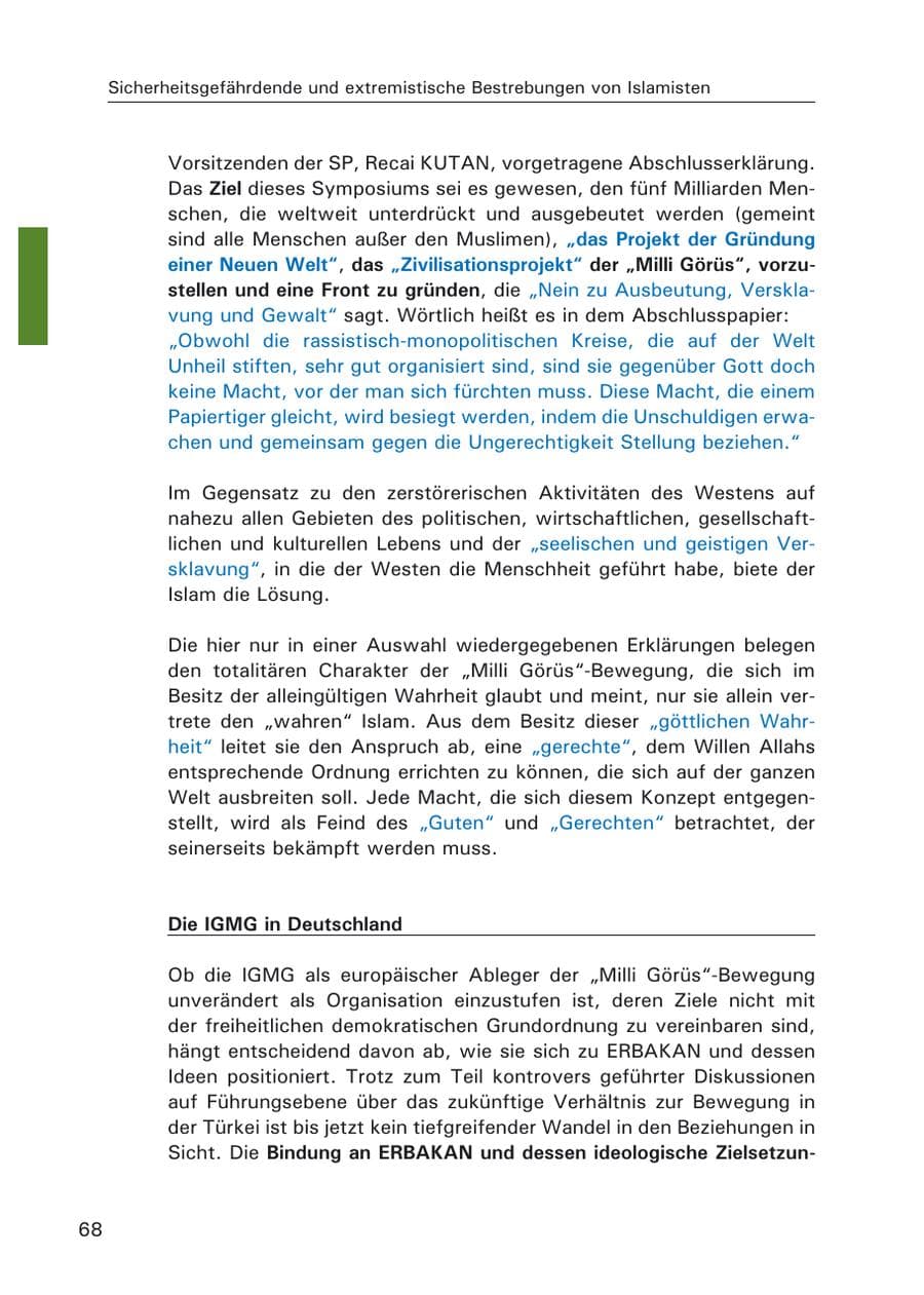Seite 70 des Verfassungsschutzbericht 2006 Hamburg