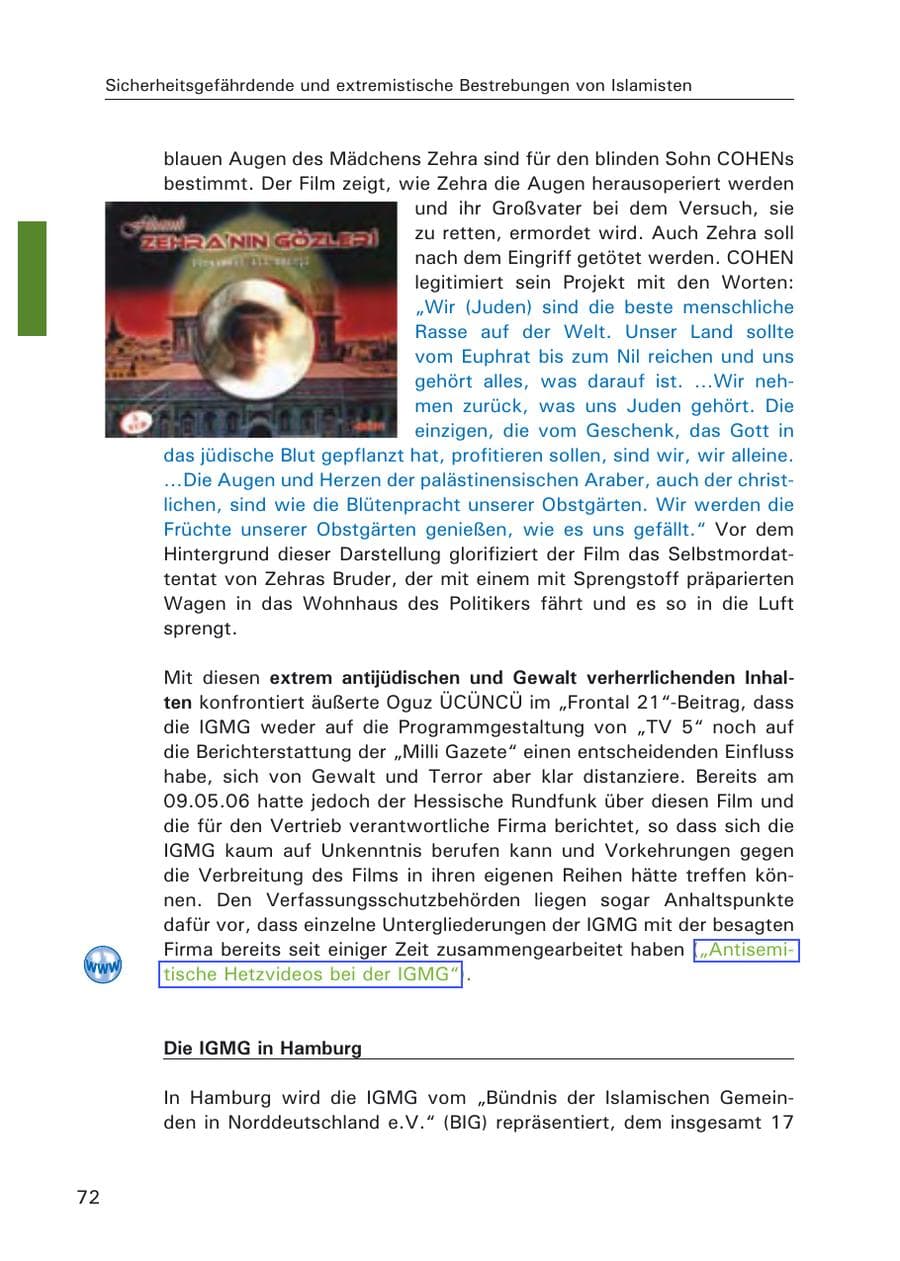 Seite 74 des Verfassungsschutzbericht 2006 Hamburg