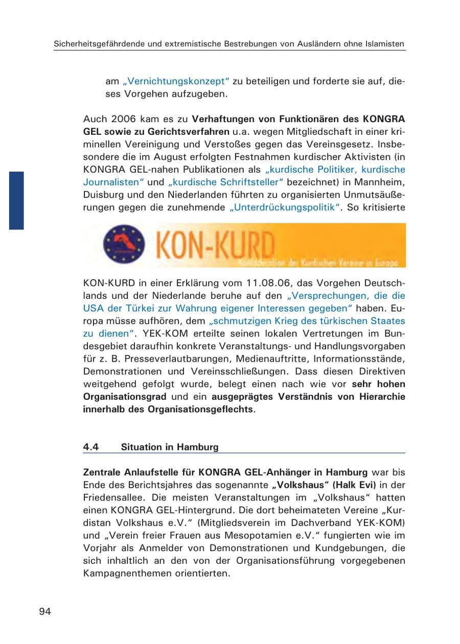 Seite 96 des Verfassungsschutzbericht 2006 Hamburg