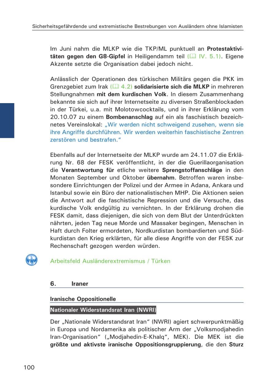 Seite 102 des Verfassungsschutzbericht 2007 Hamburg