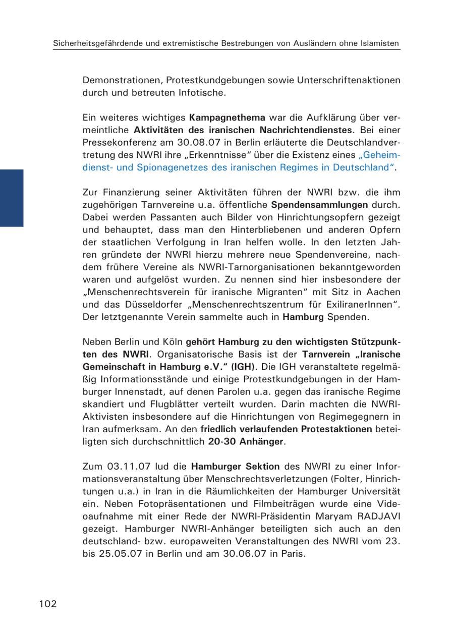 Seite 104 des Verfassungsschutzbericht 2007 Hamburg