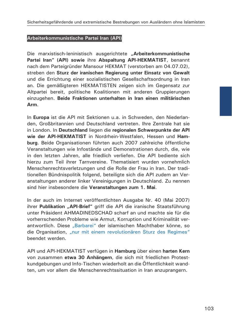 Seite 106 des Verfassungsschutzbericht 2007 Hamburg