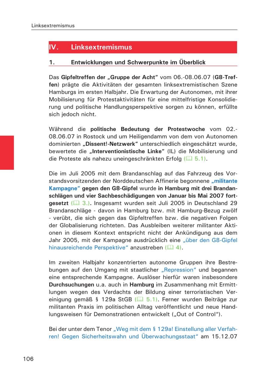 Seite 108 des Verfassungsschutzbericht 2007 Hamburg
