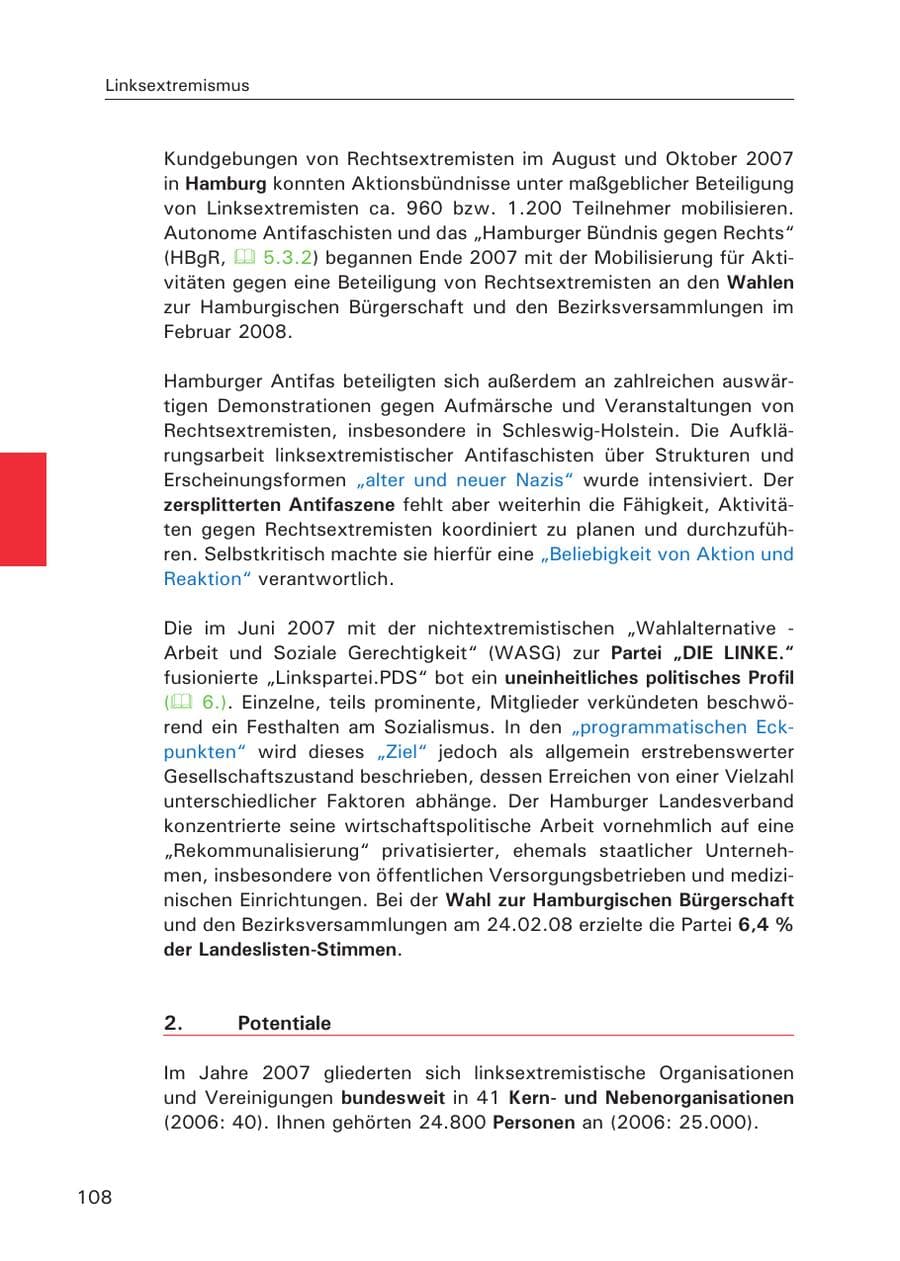 Seite 110 des Verfassungsschutzbericht 2007 Hamburg