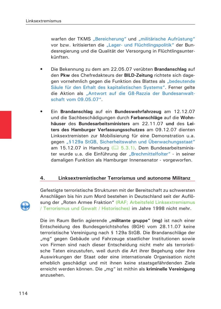Seite 116 des Verfassungsschutzbericht 2007 Hamburg