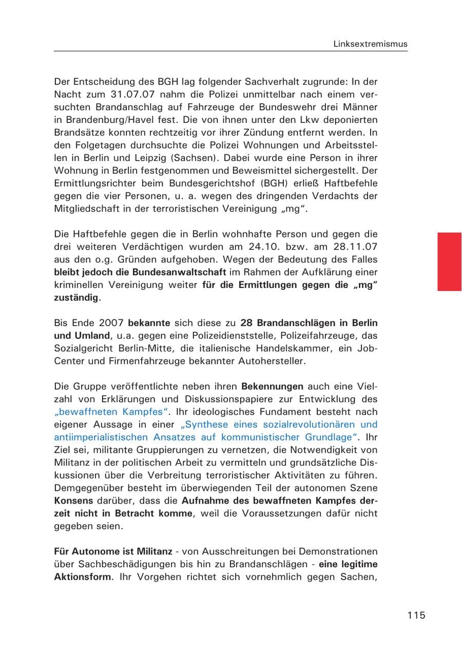 Seite 117 des Verfassungsschutzbericht 2007 Hamburg