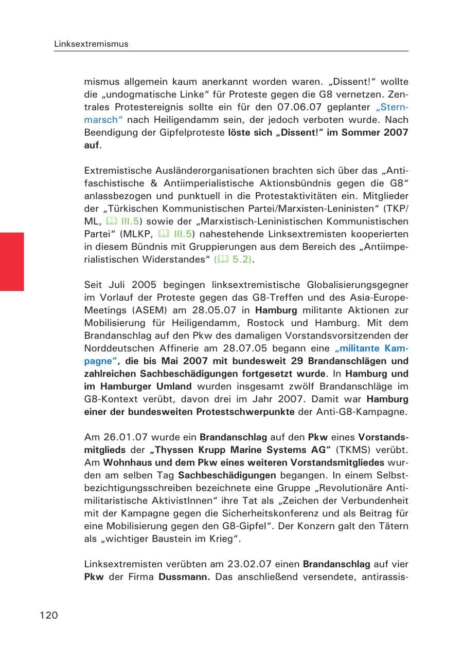 Seite 122 des Verfassungsschutzbericht 2007 Hamburg