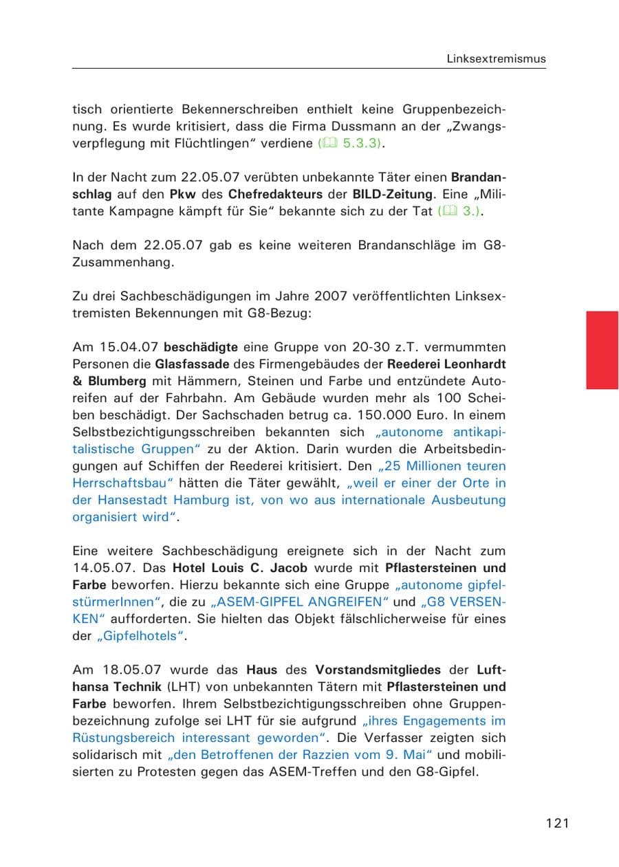 Seite 123 des Verfassungsschutzbericht 2007 Hamburg