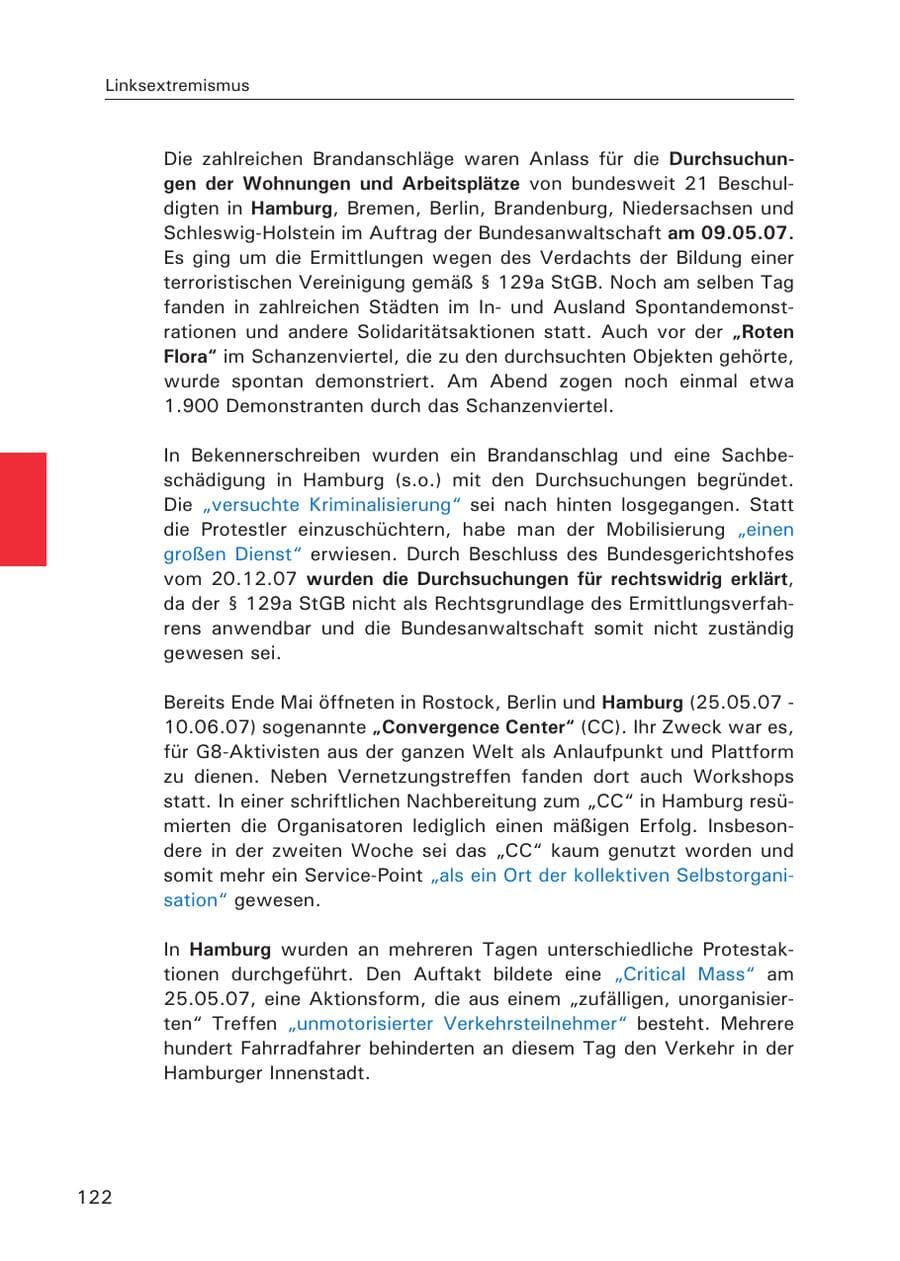Seite 124 des Verfassungsschutzbericht 2007 Hamburg