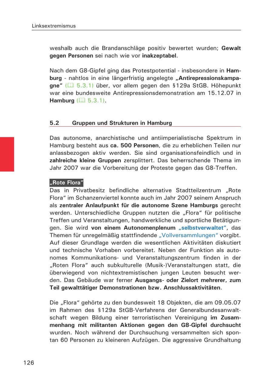 Seite 128 des Verfassungsschutzbericht 2007 Hamburg