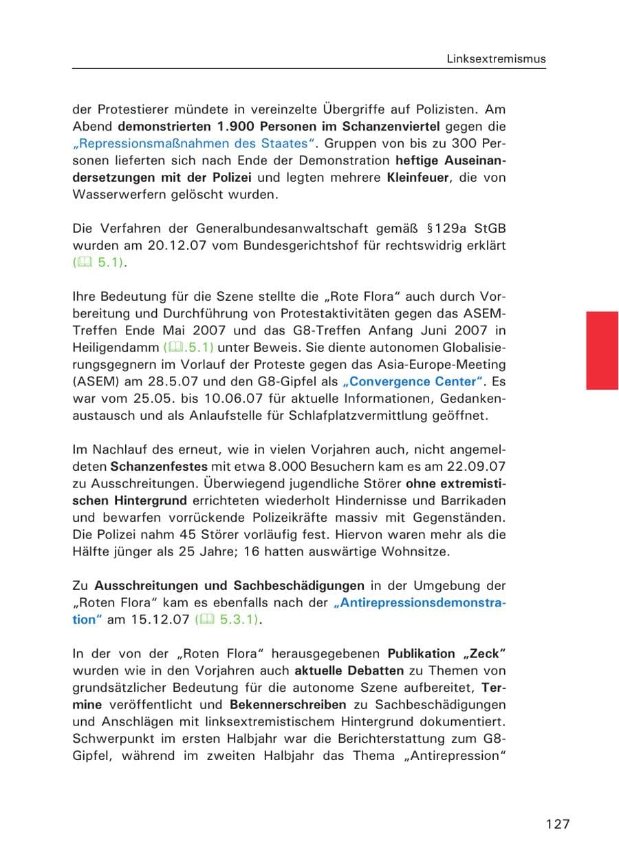 Seite 129 des Verfassungsschutzbericht 2007 Hamburg