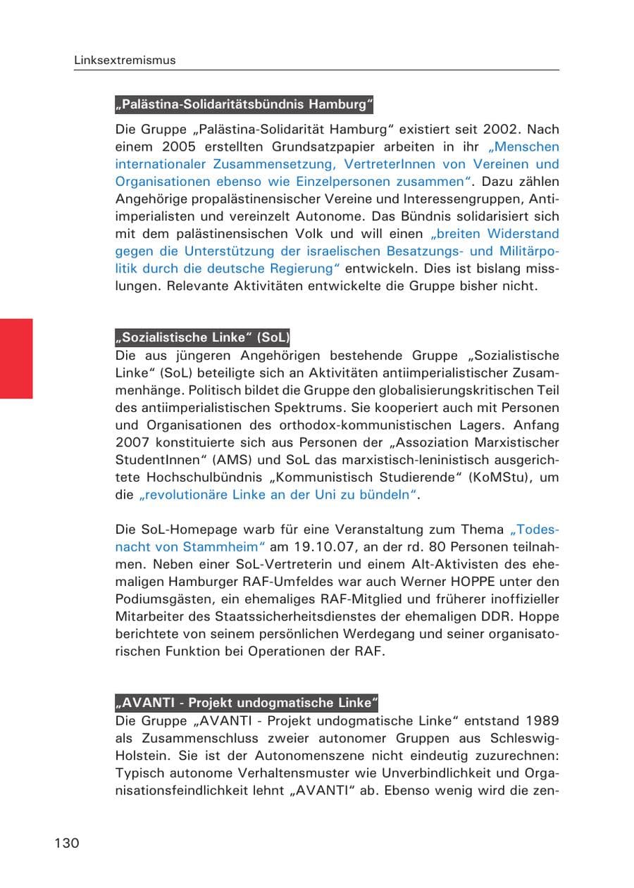 Seite 132 des Verfassungsschutzbericht 2007 Hamburg