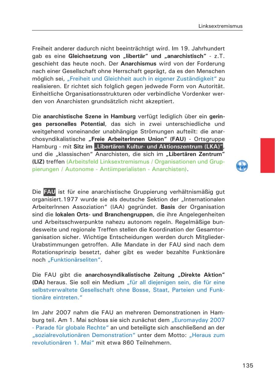 Seite 137 des Verfassungsschutzbericht 2007 Hamburg
