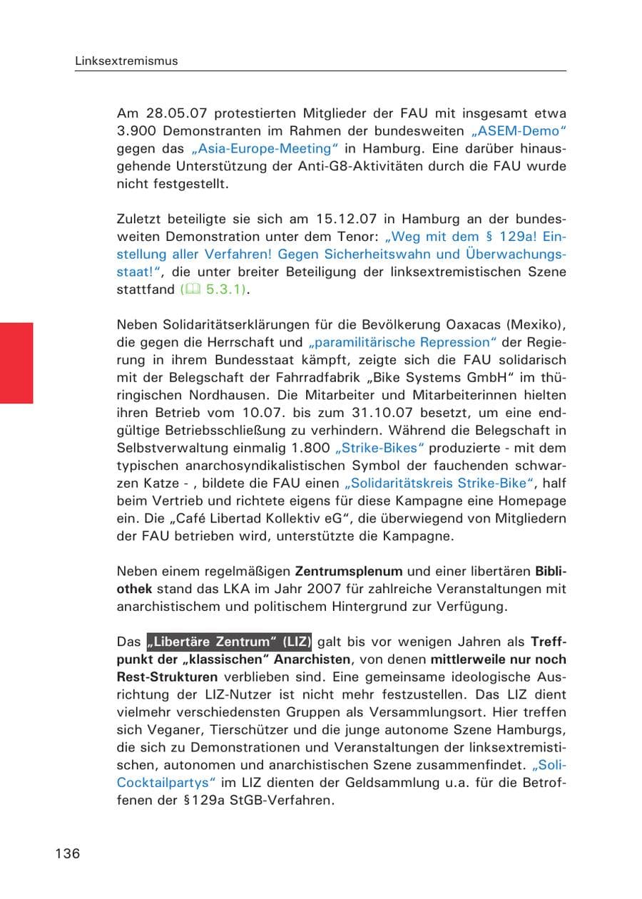 Seite 138 des Verfassungsschutzbericht 2007 Hamburg