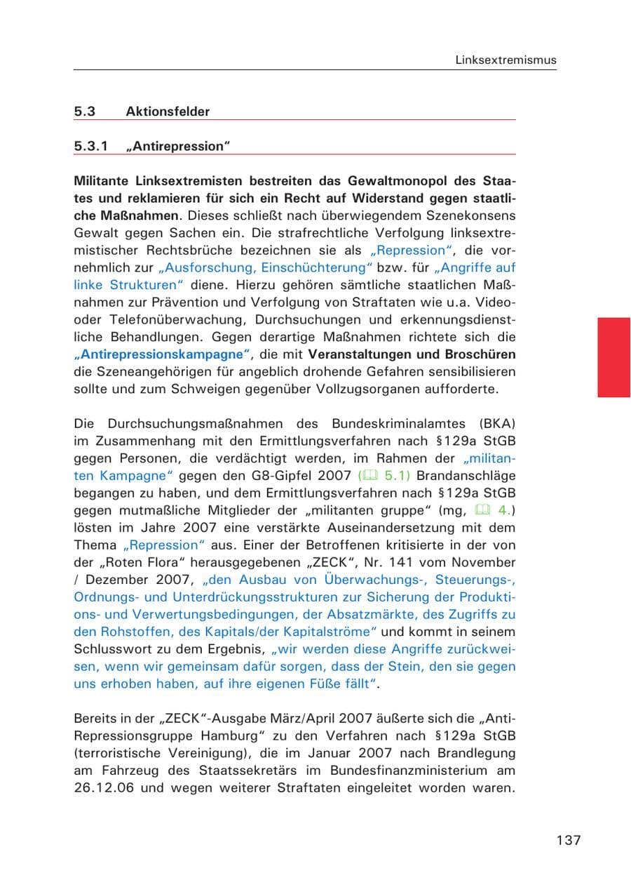 Seite 139 des Verfassungsschutzbericht 2007 Hamburg