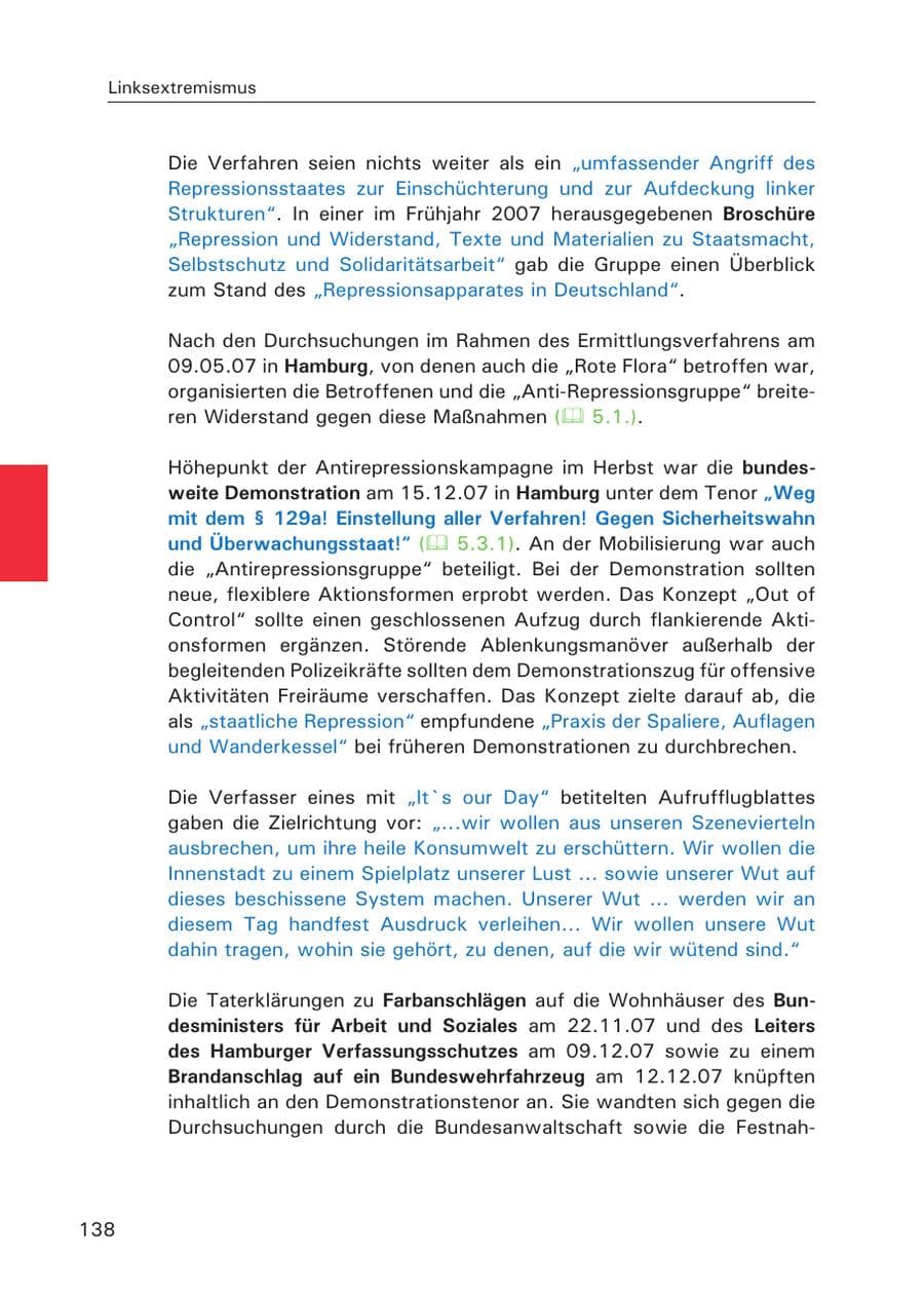 Seite 140 des Verfassungsschutzbericht 2007 Hamburg